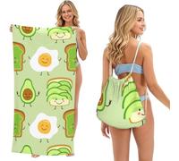Poadnly Lindo Aguacate, Tostada y Huevo Frito, Bolsa con Toalla Plegable 2 en 1, Toallas de Playa con Mochila de cordón para Viajes, Vacaciones y Acampada