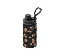 Poadnly Lindos búhos marrones de dibujos animados,Botella de agua aislada de 12 oz, taza de café de acero inoxidable, termo al vacío, botella de agua