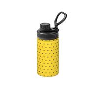 Poadnly Lunares negros sobre fondo amarillo,Botella de agua aislada de 12 oz, taza de café de acero inoxidable, termo al vacío, botella de agua
