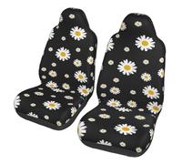 Poadnly Margarita Blanca Amarilla Flor Negra,Funda para Asiento de Coche Protectores para Asientos Delanteros de Coche, 2 Unidades