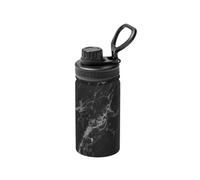 Poadnly Mármol negro de lujo, roca oscura de superficie lisa,Botella de agua aislada de 12 oz, taza de café de acero inoxidable, termo al vacío, botella de agua