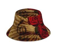 Poadnly Música Vintage Grunge Rose,Sombrero Tipo Pescador para Adultos, Sombrero de Sol Reflectante para Correr de Noche, Gorra de Pescador