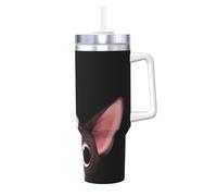 Poadnly Naturaleza del Boston Terrier,Vaso Ice Bully de 40 oz con asa, tapa, pajita, de acero inoxidable, taza de café para coche.
