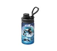 Poadnly Ola de orcas asesinas,Botella de agua aislada de 12 oz, taza de café de acero inoxidable, termo al vacío, botella de agua