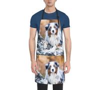 Poadnly Pastor australiano nieve invierno hermosos perros,Delantales de cocina con bolsillos para mujeres y hombres, delantal de chef ajustable e impermeable.