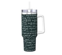 Poadnly Patrón de fórmulas matemáticas escritas a mano,Vaso Ice Bully de 40 oz con asa, tapa, pajita, de acero inoxidable, taza de café para coche.