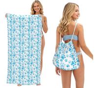 Poadnly Patrón de Huellas de Perro Azul, Bolsa con Toalla Plegable 2 en 1, Toallas de Playa con Mochila de cordón para Viajes, Vacaciones y Acampada