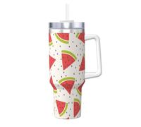 Poadnly Patrón de sandía,Vaso Ice Bully de 40 oz con asa, tapa, pajita, de acero inoxidable, taza de café para coche.