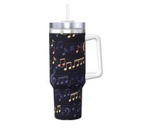 Poadnly Patrón musical sin fisuras,Vaso Ice Bully de 40 oz con asa, tapa, pajita, de acero inoxidable, taza de café para coche.