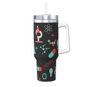 Poadnly Patrones de la química verde y la ciencia,Vaso Ice Bully de 40 oz con asa, tapa, pajita, de acero inoxidable, taza de café para coche.