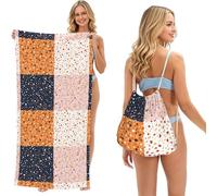 Poadnly Patrones vectoriales de terrazo sin Costuras, Bolsa con Toalla Plegable 2 en 1, Toallas de Playa con Mochila de cordón para Viajes, Vacaciones y Acampada