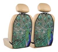 Poadnly Pavo real mostrando plumas con las alas abiertas,Paquete de 2 alfombrillas protectoras para asiento trasero de coche, organizador duradero para asiento trasero.