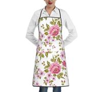 Poadnly Peonías de color rosa paja,Delantales de cocina con bolsillos, delantal de chef ajustable e impermeable.