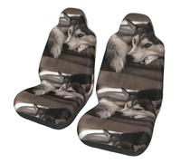 Poadnly Perro Husky,Funda para Asiento de Coche Protectores para Asientos Delanteros de Coche, 2 Unidades
