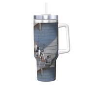 Poadnly Perros Border Collie Shetland Sheepdogs Alaskan,Vaso Ice Bully de 40 oz con asa, tapa, pajita, de acero inoxidable, taza de café para coche.