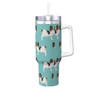 Poadnly Perros Papillon Lindo Perro Spaniel de Juguete,Vaso Ice Bully de 40 oz con asa, tapa, pajita, de acero inoxidable, taza de café para coche.