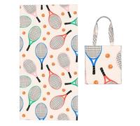 Poadnly Raquetas y Pelotas de Tenis de Colores, Toalla Plegable 2 en 1, Toallas de Playa con Bolsa de Transporte para Viajes, Vacaciones y Camping.