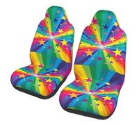 Poadnly Rayos de Confeti de arcoíris y Estrellas,Funda para Asiento de Coche Protectores para Asientos Delanteros de Coche, 2 Unidades