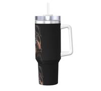 Poadnly Rottweiler: cariñoso, seguro de sí mismo y leal.,Vaso Ice Bully de 40 oz con asa, tapa, pajita, de acero inoxidable, taza de café para coche.