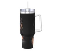 Poadnly Rottweiler: cariñoso, seguro de sí mismo y leal.,Vaso Ice Bully de 40 oz con asa, tapa, pajita, de acero inoxidable, taza de café para coche.
