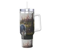 Poadnly Schnauzer miniatura, mascotas de jardín, perros grises,Vaso Ice Bully de 40 oz con asa, tapa, pajita, de acero inoxidable, taza de café para coche.