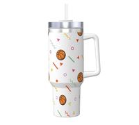 Poadnly Silueta de baloncesto,Vaso Ice Bully de 40 oz con asa, tapa, pajita, de acero inoxidable, taza de café para coche.