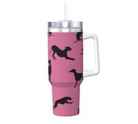 Poadnly Siluetas de galgos Greyt Eda,Vaso Ice Bully de 40 oz con asa, tapa, pajita, de acero inoxidable, taza de café para coche.