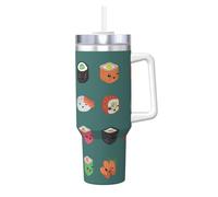 Poadnly Sushi,Vaso Ice Bully de 40 oz con asa, tapa, pajita, de acero inoxidable, taza de café para coche.