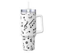 Poadnly Tema musical impreso,Vaso Ice Bully de 40 oz con asa, tapa, pajita, de acero inoxidable, taza de café para coche.