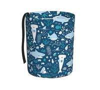 Poadnly Tiburón sonriente Animales marinos Peces Estrella de mar Azul,Cubo de basura colgante para coche, resistente al agua, ideal para acampar y viajar.