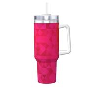 Poadnly Triángulo geométrico fucsia,Vaso Ice Bully de 40 oz con asa, tapa, pajita, de acero inoxidable, taza de café para coche.