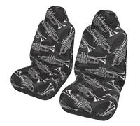 Poadnly Trompetas de boceto en Blanco y Negro,Funda para Asiento de Coche Protectores para Asientos Delanteros de Coche, 2 Unidades