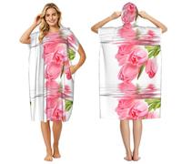 Poadnly Tulipán con Efecto Agua, Flor Fresca y Encantadora de Color Rosa., Toalla de Playa con Capucha para Adultos de 90 x 110 cm, Bata de baño para cambiarse, Toalla Tipo Poncho de Surf