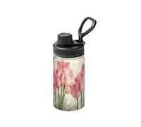 Poadnly Tulipanes rosas estampados,Botella de agua aislada de 12 oz, taza de café de acero inoxidable, termo al vacío, botella de agua
