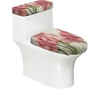 Poadnly Tulipanes Rosas Estampados,Juego de 2 Tapas Reutilizables para Inodoro, Resistentes al Polvo y a Las Salpicaduras, Ideales para el baño.