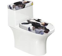 Poadnly Vaca con una Flor de Margarita,Juego de 2 Tapas Reutilizables para Inodoro, Resistentes al Polvo y a Las Salpicaduras, Ideales para el baño.