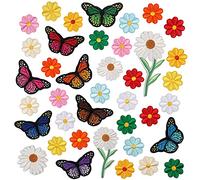 Poagoep 39 parches bordados de flores para planchar con diseño de margaritas de mariposa, parches de costura para bolsas, gorras, chaquetas, sombreros, jeans (mariposa)