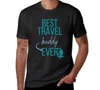 POAtuNAT Best Travel Buddy Ever T-Shirt Boys White t Shirts Aesthetic Clothes Funny t Shirts Men t Shirt Black L