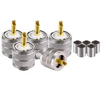 POBADY 5PCS PL-259 UHF conectores macho 50 ohmios PL259 enchufe macho soldadura crimpado RF adaptador de conector coaxial para RG-8 RG-213 LMR-400 RG8x RG59 cable coaxial de baja pérdida compatible con radio jamón