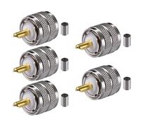 POBADY 5PCS PL-259 UHF Macho Conectores 50 Ohm PL259 Macho Plug Soldadura Crimp RF Coax Conector Adaptador para RG58 LMR195 RG142 RG400 Cable coaxial de baja pérdida compatible con Jamón Radio