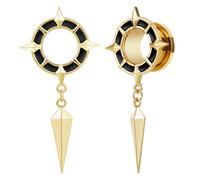POBAISITER 2 aretes de calibre con forma de estrella, brújula, punk, oscuros, únicos, ajuste a rosca, túneles de oreja de 2 g a 2,5 cm, para hombres y mujeres, joyería de piercing corporal, 16mm(5/8