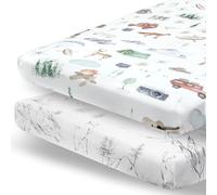 Pobibaby - Paquete de 2 sábanas bajeras Premium Pack N Play para paquete estándar y juegos y minicunas - Mezcla de algodón ultrasuave, elegante patrón de bosque, seguras y cómodas para el bebé