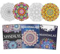 Pobuu Juego de 3 libros para colorear para adultos, mandalas encuadernados en espiral, libros para colorear para adultos, relajación, alivio de ansiedad, regalos para mujeres y hombres