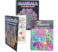 Pobuu Paquete de 3 libros para colorear para adultos, mandalas de 60 páginas, patrones de animales y flores, libros para colorear encuadernados en espiral para adultos, relajación, regalos para