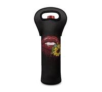 Poceacles Bolsa de transporte de vino de neopreno para una sola botella con asa, bolsa de vino portátil aislada accesorio de vino, Girasol de labios rojos, Talla única, Bolsa de vino