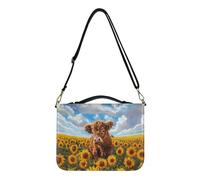 Poceacles Funda de la Biblia con estampado de girasol de vaca Highland con correas para el hombro, bolsa de mano para biblioteca de estudio de las Escrituras, accesorios de protección, suministros