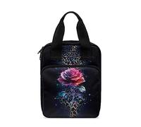 Poceacles Funda de la Biblia con estampado de leopardo y rosa para mujer, con asa y bolsillo con cremallera, funda de transporte para libro de la Biblia con ranuras para bolígrafos para iglesia