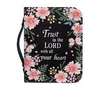 Poceacles Funda de piel sintética para la Biblia para mujeres, hombres, niños, bolsa de Biblia, protector de libro de estudio de la Biblia, funda de gran capacidad con asa, Confía en el Señor con todo