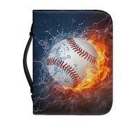 Poceacles Funda para Biblia con asa, marcadores a juego, ranuras para bolígrafos, piel sintética, funda para Biblia, bolsa duradera para estudio de la Biblia, Agua Hielo Fuego Baseball, XX-Large