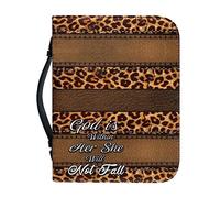 Poceacles Funda para Biblia para mujer, funda de piel sintética con asa y bolsillo con cremallera, estampado God is Within Her She Will Not Fall, proverbio ligero para iglesia, funda protectora para